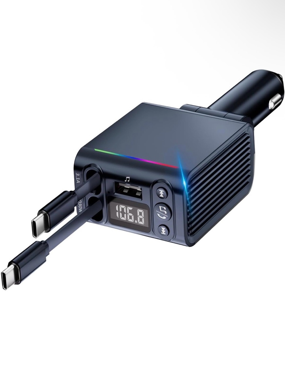 Universal Black Car FM Transmitter with Dual USB-C Charging